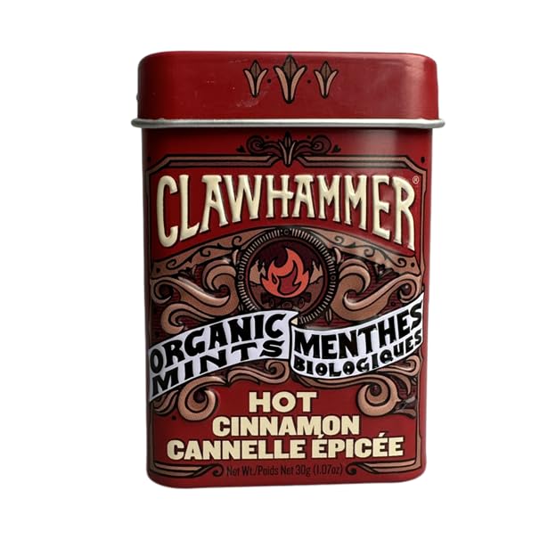 Clawhammer Organic Mints Hot Cinnamon | Organic Cane Sugar | 30 Count Tin (Pack of 12) | Vegan, Gluten Free, Kosher Certified