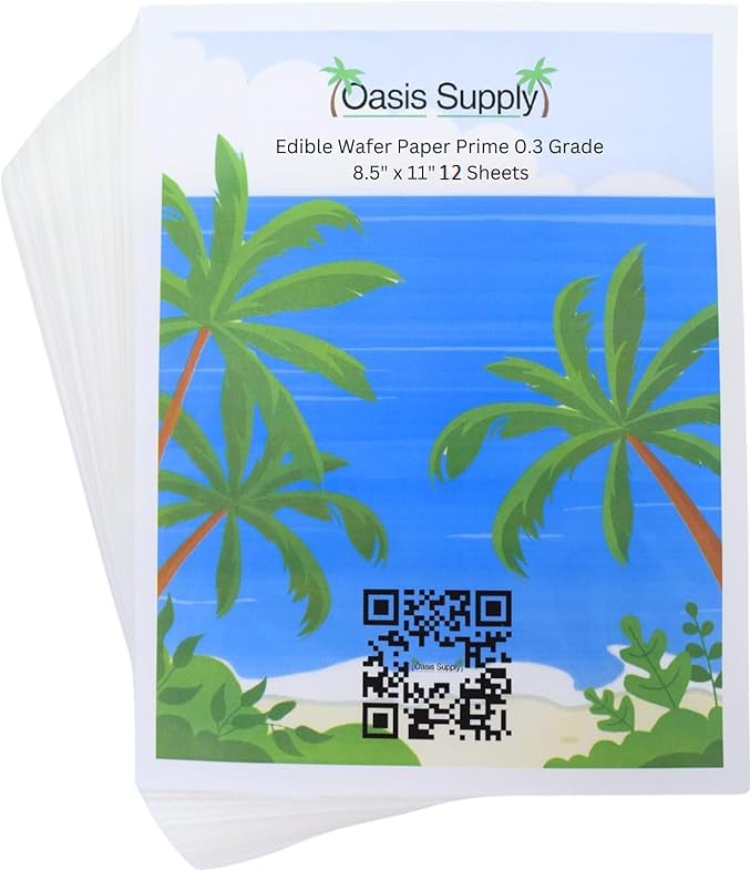Wafer Paper Flexible Edible Printer Sheets 12 Pack 0.3mm White Letter Size 8.5 x 11 Cake Topper Decoration Burn Away by Oasis Su