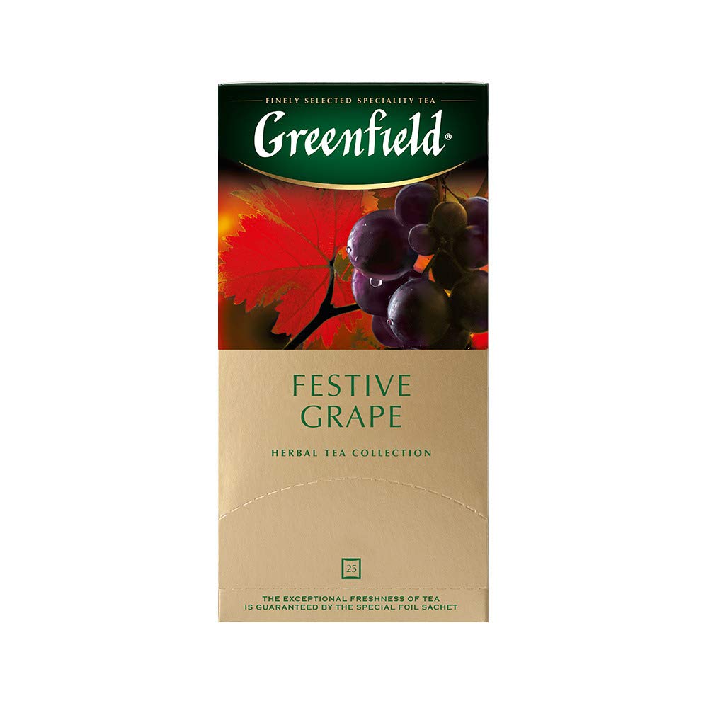 Greenfield Festive Grape Herbal Tea Fruit & Herbal Collection 25 Teabags The Execptional Freshness Of Tea Is Guranteed By The Sp