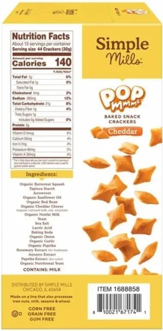 Siimple Mills Pop Mmms Baked Snack Crackers Cheddar, 14 Ounce