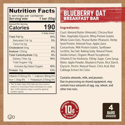 Kodiak Cakes Soft Baked Sandwich Breakfast Bar, Blueberry Oat, High Protein, 100% Whole Grains, 12 boxes with 4 bars each (48 ba