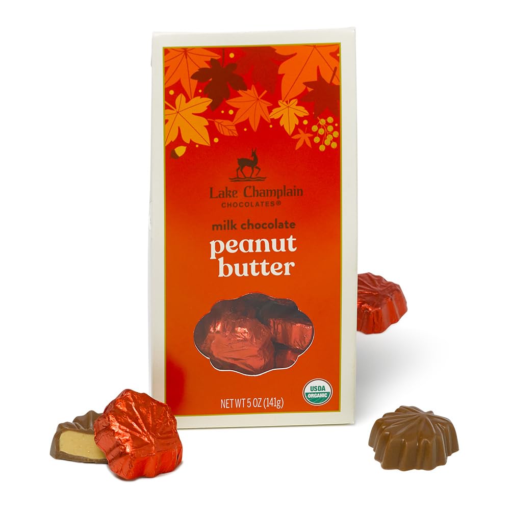 Lake Champlain Chocolates Organic Peanut Butter Chocolate Leaves Gift Bag, 5 OZ, 10 Count
