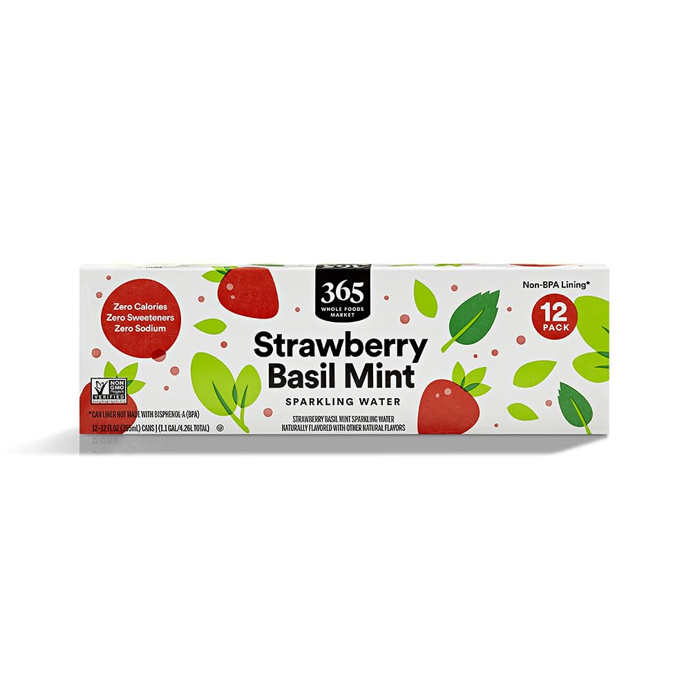 365 by Whole Foods Market, Sparkling Water, Mint Strawberry Basil, 12 Fl Oz