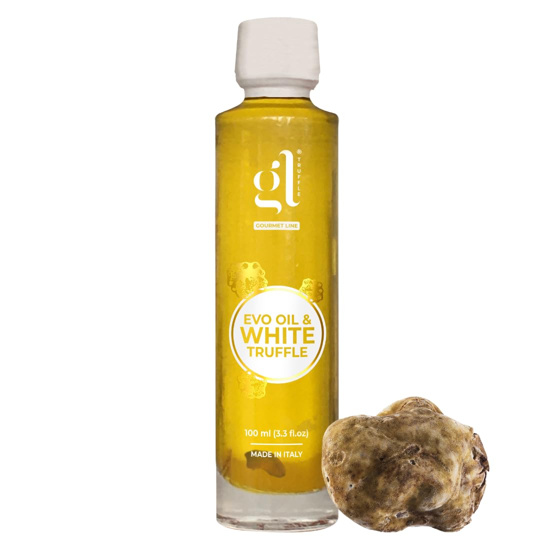 GL TRUFFLE GOURMET LINE White Truffle Oil, 100 ml, Authentic Infused Oil with Real Truffle Slice, Premium Quality, Product of Italy