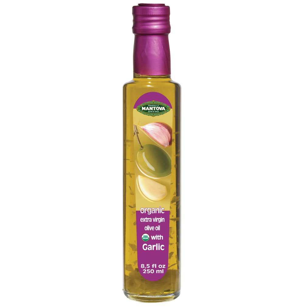 Mantova USDA Organic Garlic Extra Virgin Olive Oil (EVOO), Cold-Pressed, Imported from Italy. Perfect for salad dressing, vegeta