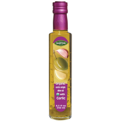 Mantova USDA Organic Garlic Extra Virgin Olive Oil (EVOO), Cold-Pressed, Imported from Italy. Perfect for salad dressing, vegeta