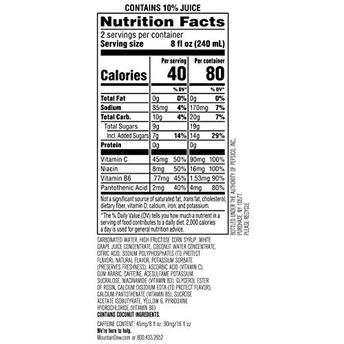 Mountain Dew Kickstart Pineapple Orange Mango, 90mg Caffeine, 80 Calories, 16 Fl Oz, Pack of 12, Orange/Red