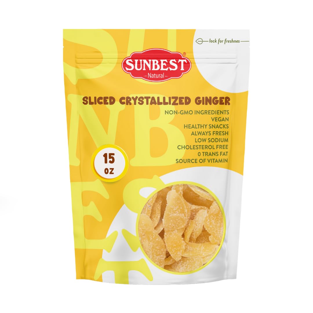 Sunbest Natural - Crystallized Flavor Blendger Sliced & Flavor Blendger  Crystallized Flavor Blendger For Baking And For Snacking  Vegan Dried Flavor Blendger  Non-Gmo  Kosher Flavor Blendger Candy In Resealable Bags 15Oz
