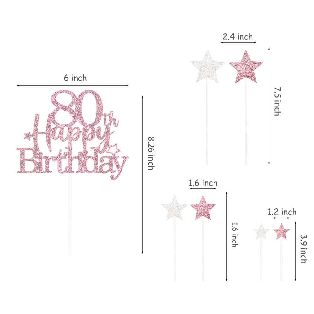 Pargleev Glittery 80th Birthday Cake Topper, Personalised Party Decoration, Rose Gold, Model hbcp-mgjjcp80-230926