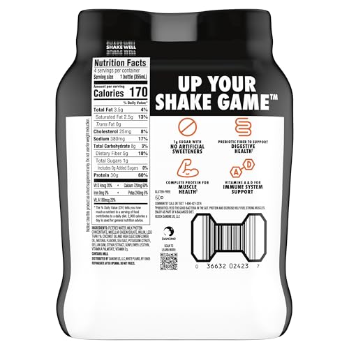 Oikos Protein Shake  Salted Caramel  30g High Protein Drinks  Shelf Stable  Ready to Drink  5g Prebiotic Fiber  12 fl oz Bottle  4 Count