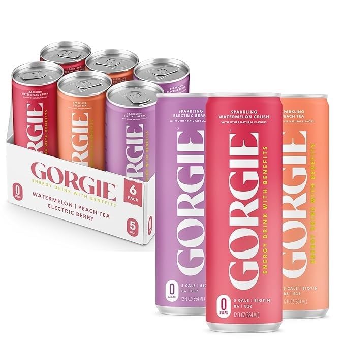GORGIE Sugar Free Natural Energy Drinks  Sparkling Original Variety Pack (6 Cans) Healthy Energy Drink  Natural Coffee Replacement with Green Tea Caffeine and Biotin 150mg Caffeine  Vegan  Low Calorie
