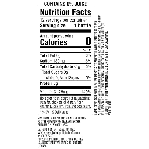 Lipton Diet Mixed Berry Green Tea, 16.9 Fl Oz Bottles (Pack Of 12)