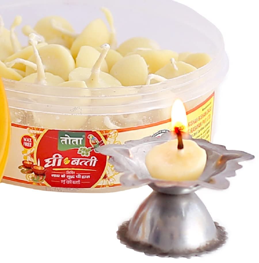 TOTA Pooja Set of Ghee Diya Batti | Roli Kumkum | Chandan Tilak Paste |Moli Kalawa Puja Items for Home (Total weight - 300 Gram)