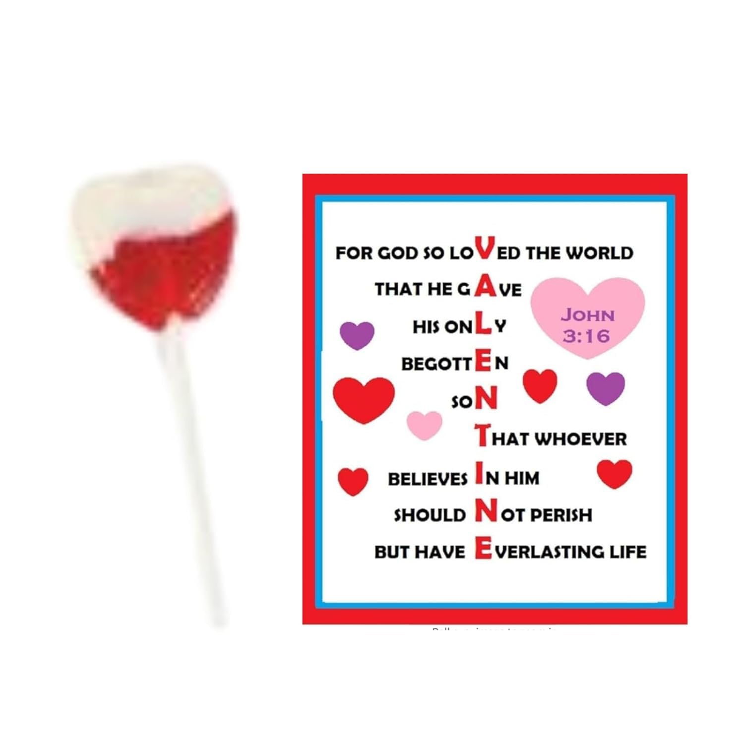 Valenntine from God, Religious Valentine Cards with Strawberries and Cream Heart Lollipops, John 3:16 Scripture Design, 12 Sets 