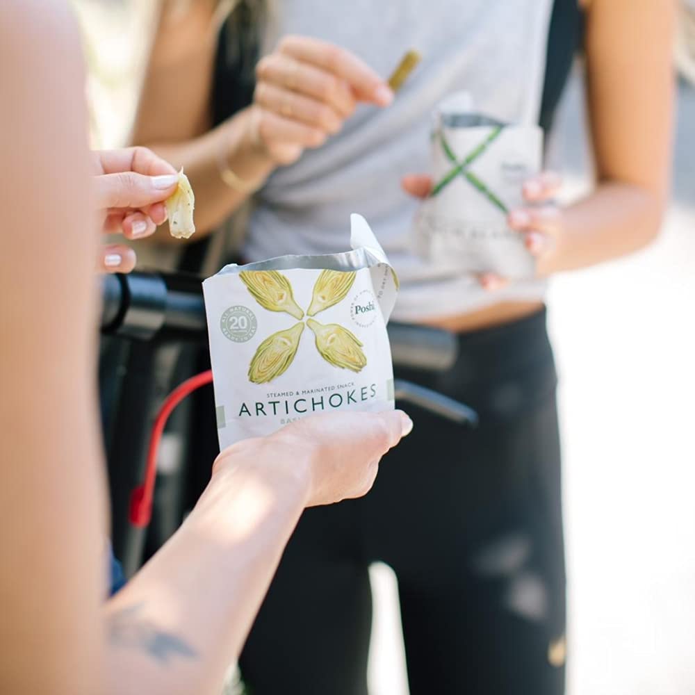 Poshi Marinated Artichoke Hearts Snack Pack | Basil + Thyme | Keto, Vegan, Paleo, Non Gmo, Low Carb + Calorie, Gluten Free, Full