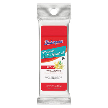 Bakerpan Premium Rolled Red Fondant For Cake Decorating, Vanilla Flavor - 4.4 Ounces (Made In Usa)