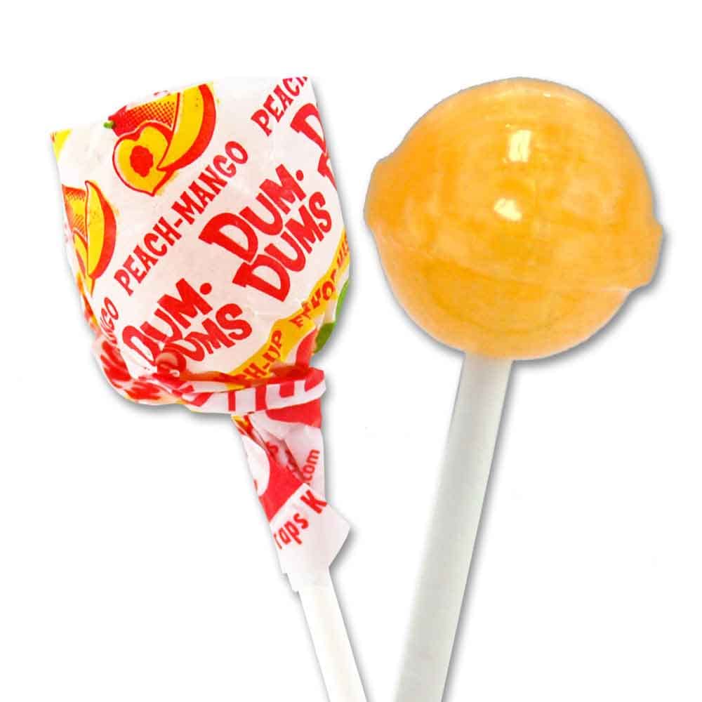 Dum Dums Lollipops, Peach Mango Flavors, 50 Count Bag, Orange/Red/White