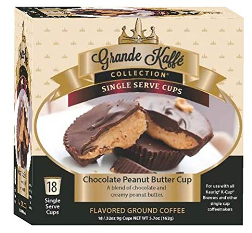 Grande Kaffe Chocolate Peanut Butter Cup Coffee Pods, Compatible with Keurig, 18 Count, Tan