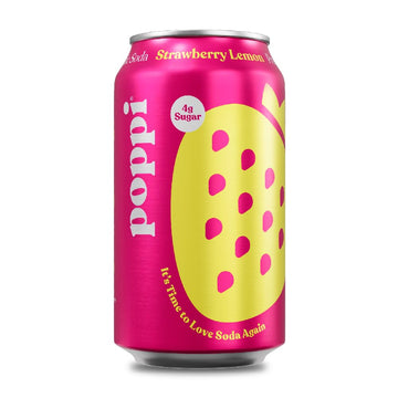 poppi Sparkling Prebiotic Soda with Apple Cider Vinegar, Strawberry Lemon Flavor, 12 Fl Oz, Pack of 12