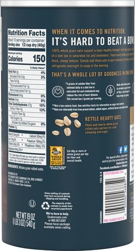 Quaker Rolled Overnight Oats, 19oz Canister