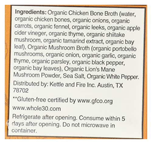 Kettle & Fire Mushroom Chicken Bone Broth, 10G Protein, Whole30, Gluten Free, 16.9 Oz (Pack Of 6)