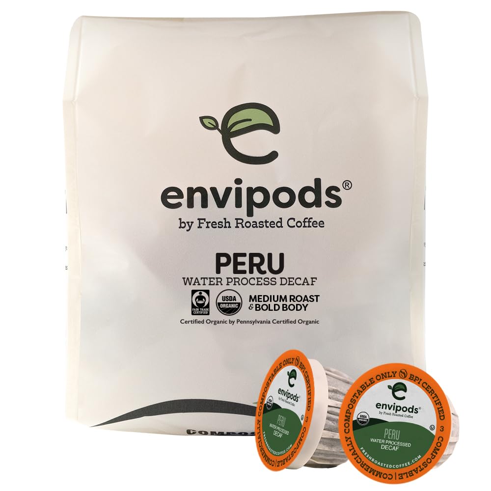 Fresh Roasted Coffee Decaf Pods, USDA Organic, 12 Count, Water-Processed, Kosher, Compostable, Medium Roast for K Cup Brewers