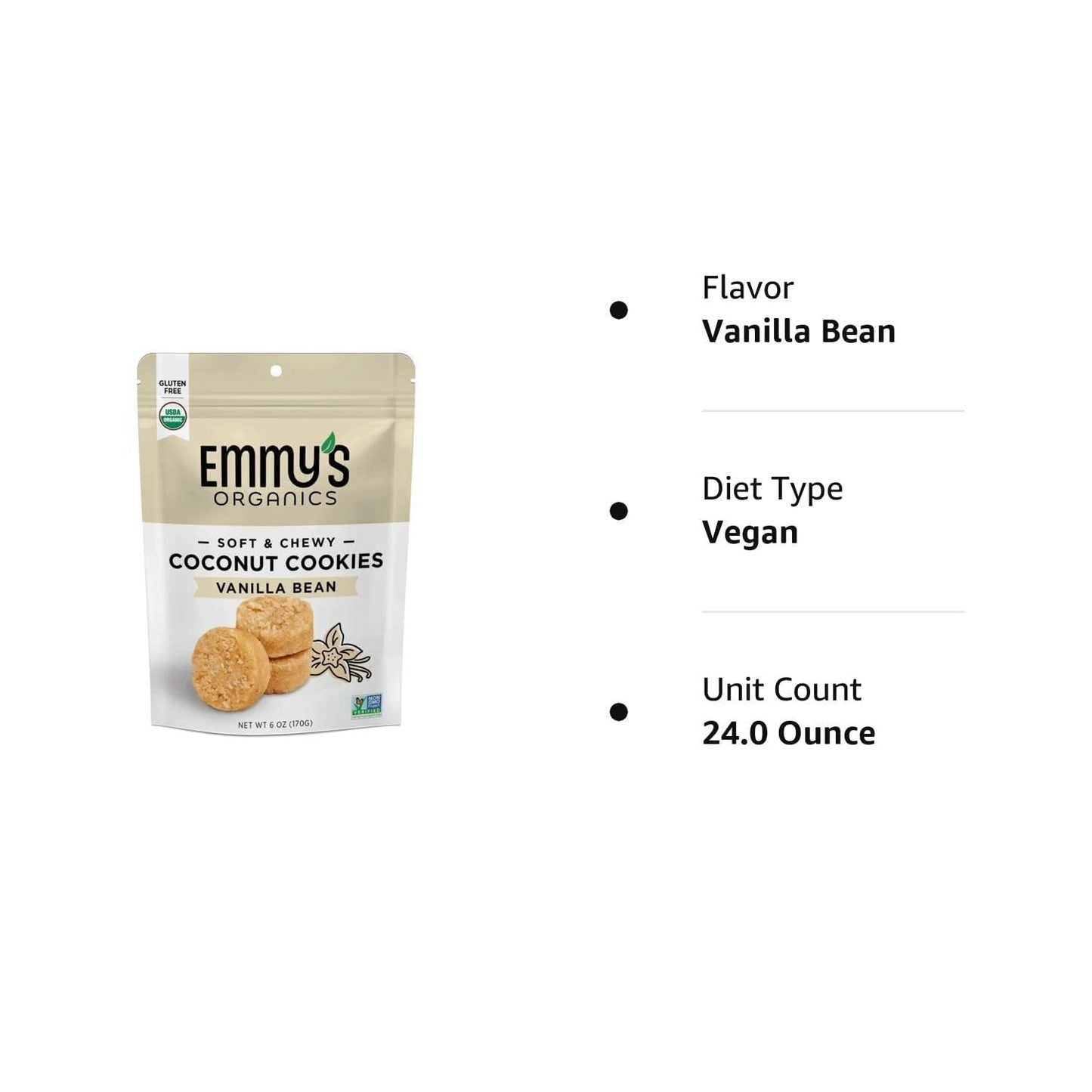 Emmys Organics Vanilla Bean Coconut Cookies (Pack of 4) | Gluten-Free, Organic, Vegan, Paleo-Friendly