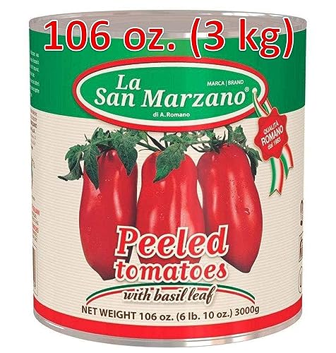 Large Can, La San Marzano Peeled Plum Tomatoes In Puree With Basil Leaf, 106 Oz (#10 Can), Premium Quality, 100% Product Of Ital