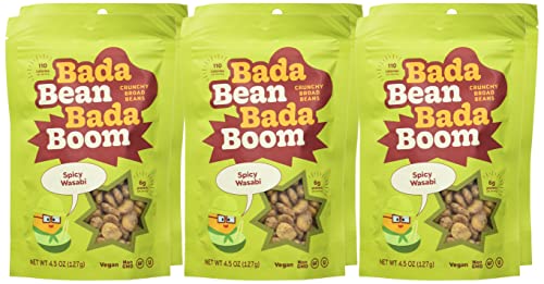 Bada Bean Bada Boom Plant-Based Protein, Gluten Free, Vegan, Non-Gmo, Soy Free, Kosher, Roasted Broad Fava Bean Snacks, Wasabi,