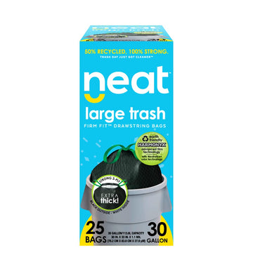 Neat Tall Kitchen 30 Gallon Drawstring Trash Bags - (25 Count) - Triple Ply Fortified, Eco-Friendly 50% Recycled Material, Neutr