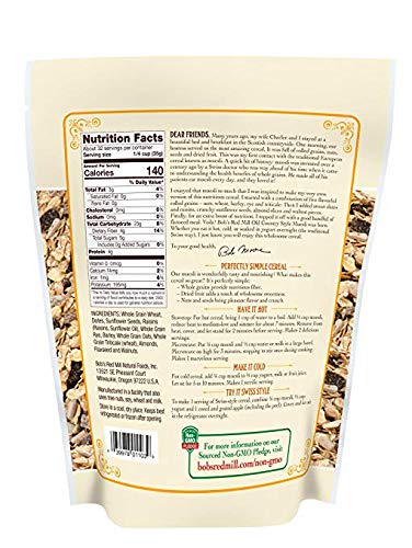 Bobs Red Mill Old Country Style Muesli 18 oz (Two Pack) - Whole Grain Hot or Cold Breakfast Cereal - 2 Pack Muesli (18 oz bags,