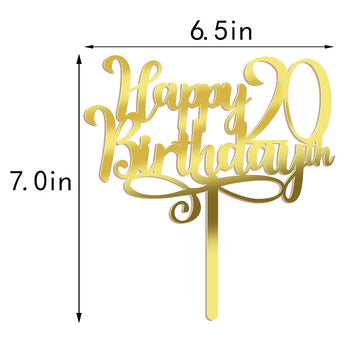 Ruscalin Acrylic Gold Happy 20Th Birthday Cake Topper,20 Birthday Party Cake Decorations