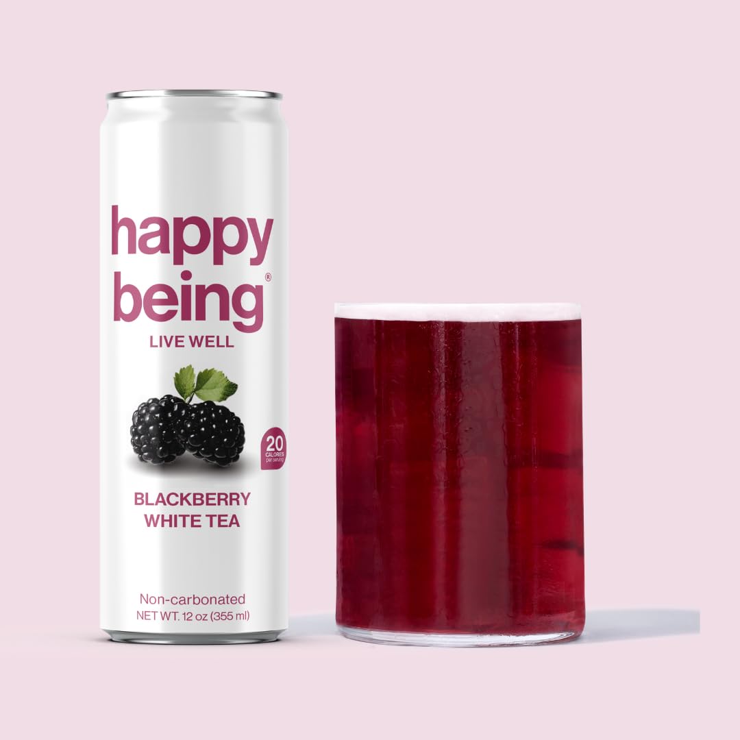 Happy Being Organic Blackberry Citrus White Tea, Turmeric & Elderberry Infusion, 12oz, 4 Pack, Caffeine-Free, Low Calorie, Plant-Based