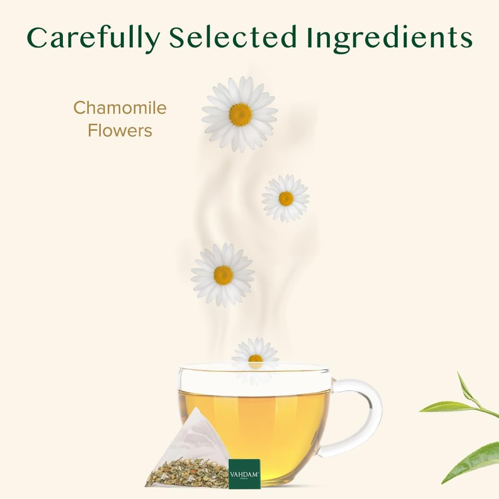VAHDAM Chamomile Herbal Tea Bags - Caffeine Free, Non-GMO, Gluten Free, 100 Count, Resealable Ziplock Pouch