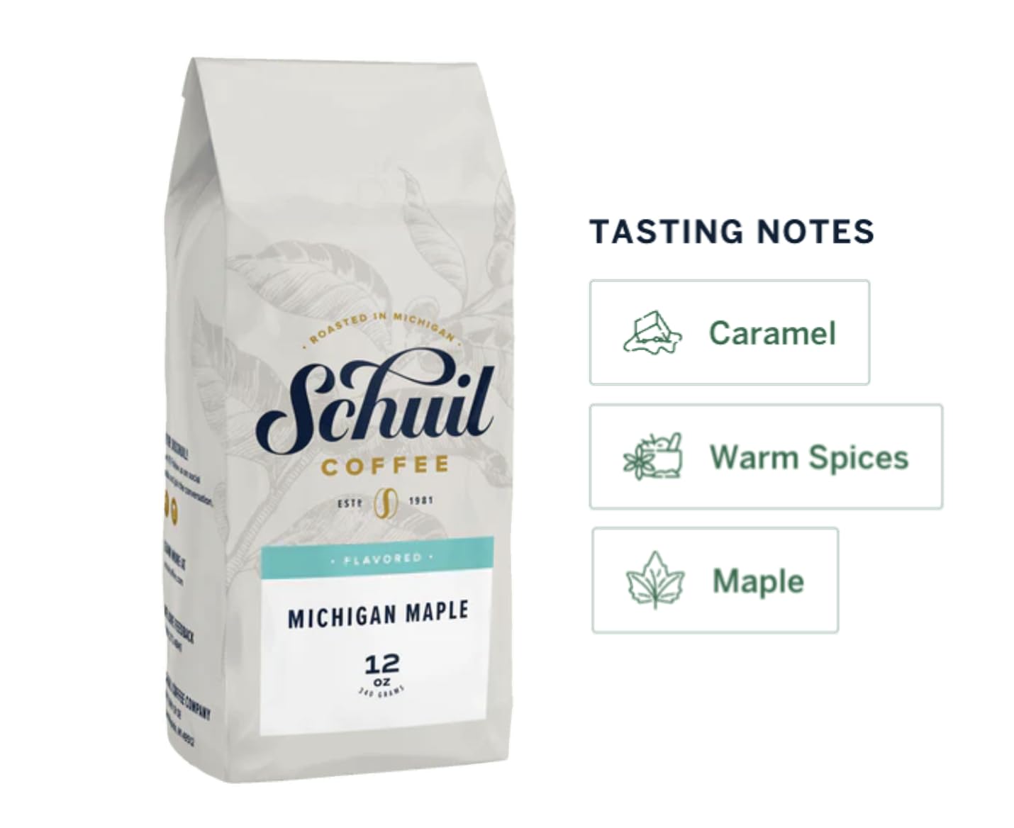 SCHUIL Michigan Maple Whole Bean Coffee, Fair Trade, Medium Roast, 12 Ounce Bag