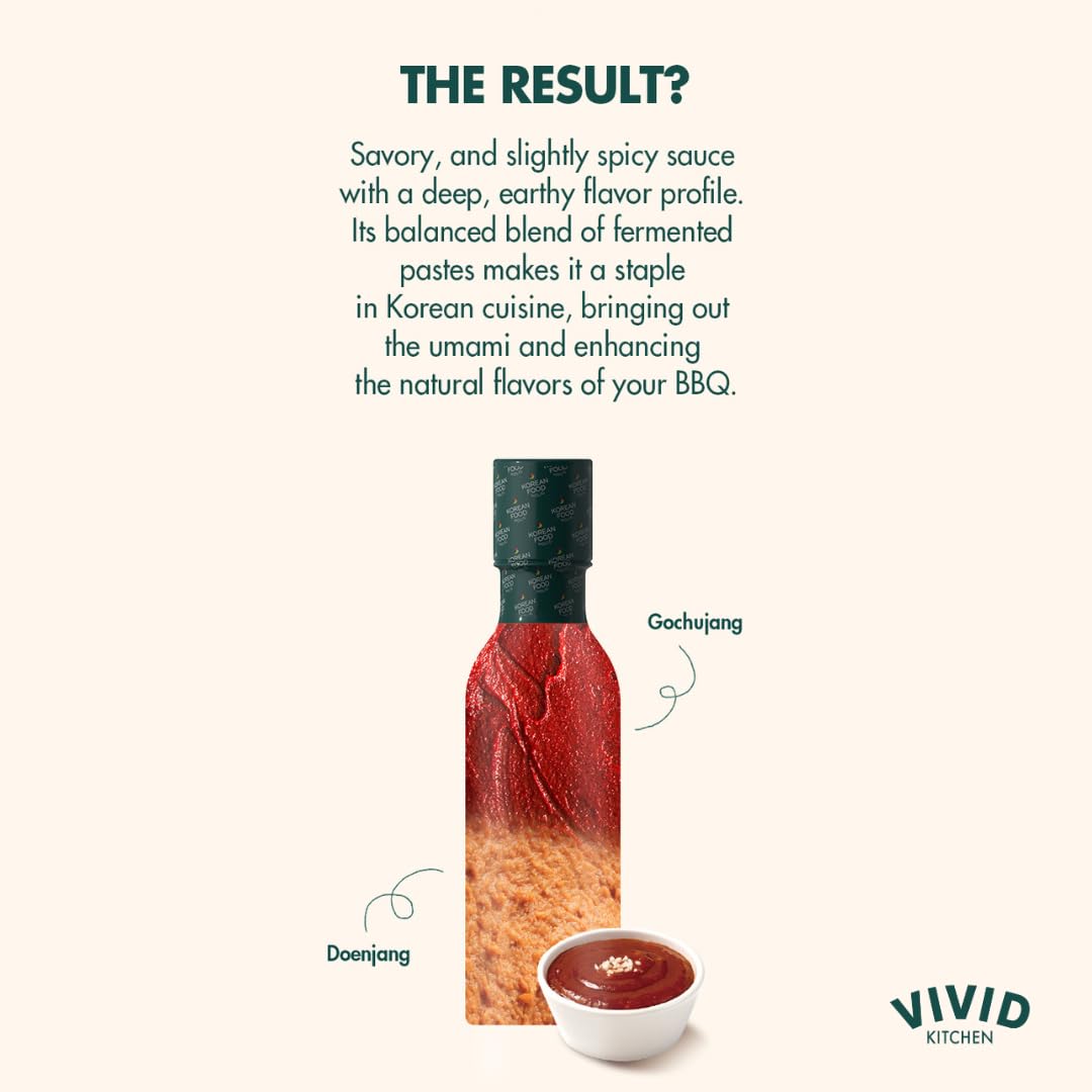 Vivid Kitchen Ssamjang Bbq Sauce - Korean Fusion Marinade & Dipping Sauce - 8.6 Oz Bottle - Authentic Mild & Hot Flavor - No Msg