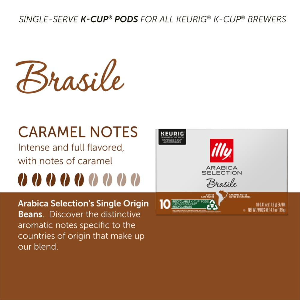 Illy Coffee K Cups - Coffee Pods For Keurig Coffee Maker - Brasile Bold Roast - Notes Of Caramel - Intense & Full-Flavored Flavo