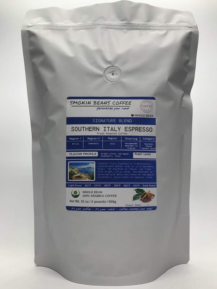 Smokin Beans Southern Italy Espresso Coffee, Italian Roast, Whole Bean, 2-Pound (16 Ounce Pack of 2)