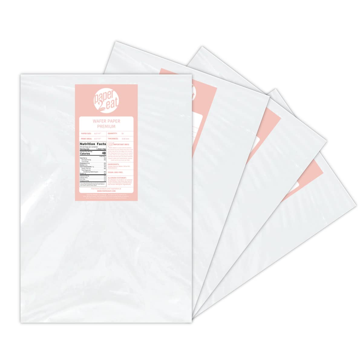 paper2eat Printable Edible Wafer Paper Sheets, 200 Sheets, 0.60 mm, White