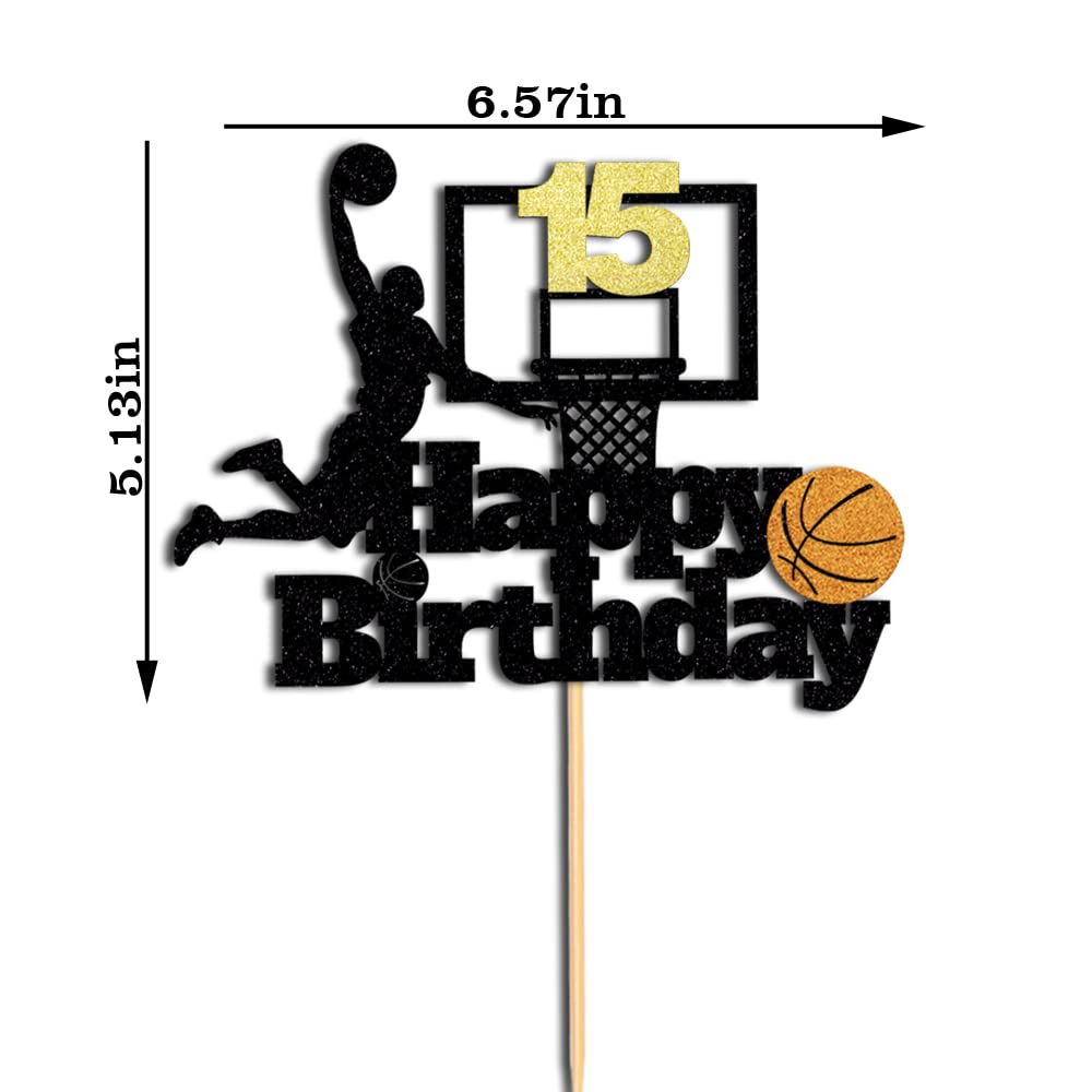 Basketball Happy 15Th Birthday Cake Topper-Basketball Themed Birthday Party Cake Decoration-15 Years Birthday Party Supplies (15