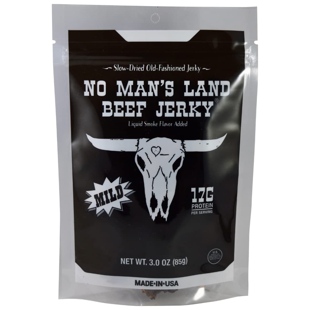 No Mans Land Mild Beef Jerky High Protein Low Calorie Low Carb Beef Snack 3.0Oz Bag