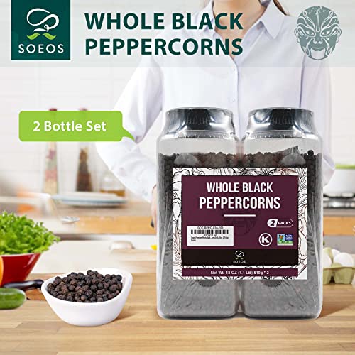 Soeos Black Peppercorns, 36oz (Pack of 2), Non-GMO, Kosher, Packed to Keep Peppers Fresh, Peppercorn for Grinder Refill, Whole P