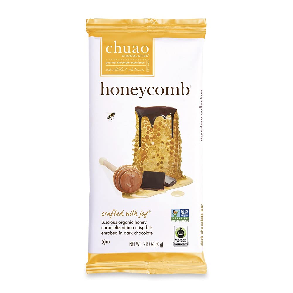 Chuao Chocolatier Honeycomb Dark Chocolate Bars | Gourmet Chocolate Honey Artisan European No Preservatives | For Gift Baskets, Christmas, Valentines Day, Gifts For Women, Men, Birthday, Thank You, Care Package | 3 Pack