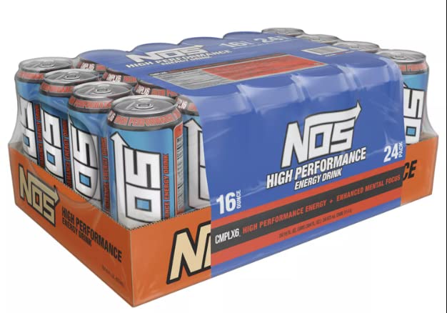 NOS High Performance Energy Drink, 16 Fl Oz Cans, Pack of 24