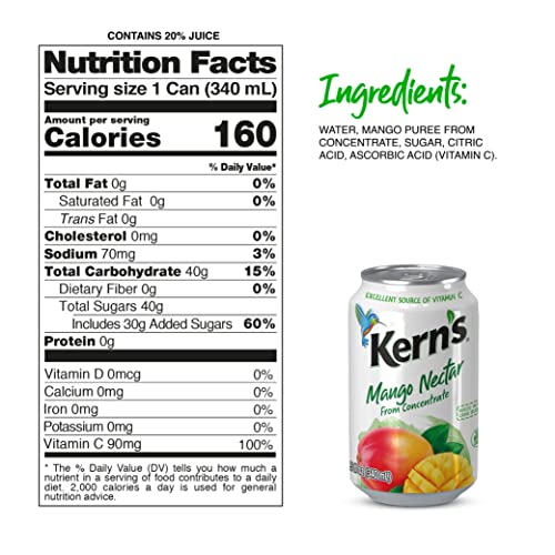 Kerns Tropical Fruit Nectar Juice Variety Pack - Mango & Peach - 11.5oz, 12 Pack Canned Drinks