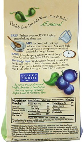 Sticky Fingers Bakeries Bulk Scone Mix: Just Add Water Scone Mixes (Wild Blueberry), 15.0 Ounce (Pack Of 6)
