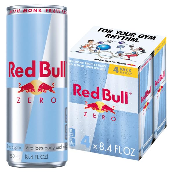 Red Bull Zero Energy Drink, 8.4 oz, Pack of 4 Cans, 80mg Caffeine, Taurine & B Vitamins