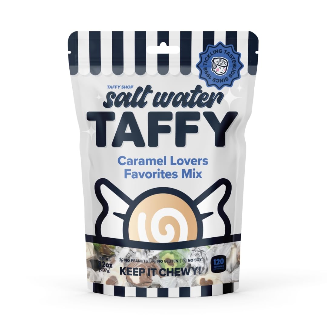 Taffy Shop, Caramel Lovers Favorites, Salt Water Taffy – Assorted Gourmet Soft Chewy Candy, Variety Pack, Bulk Sweet Snack, Fresh Gift & Gluten-Free, 140 Individually Wrapped Pieces (32oz)