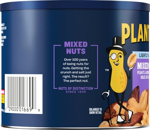 PLANTERS Lightly Salted Mix Nuts  Party Snacks  Plant-Based Protein  10 Oz Canister