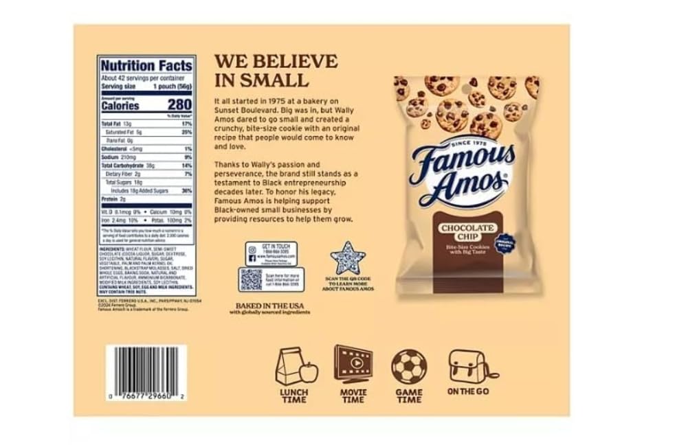 Famousamos Chocolate Chip Cookies, Bite-Size, 2 Oz Bags, 42 Count